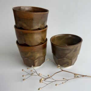 Ensemble 4 Grandes Tasses "Hexagone"  - Brun