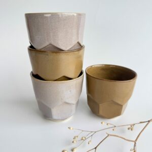 Ensemble 4 Grande Tasses "Hexagone"  - Mauve / Caramel