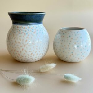 Vase Porcelaine "évasé Bleu & Orange"